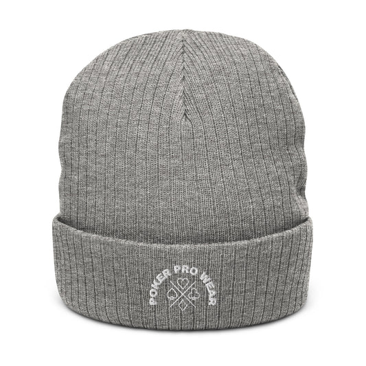 PPW Embroidered Grey Ribbed knit beanie